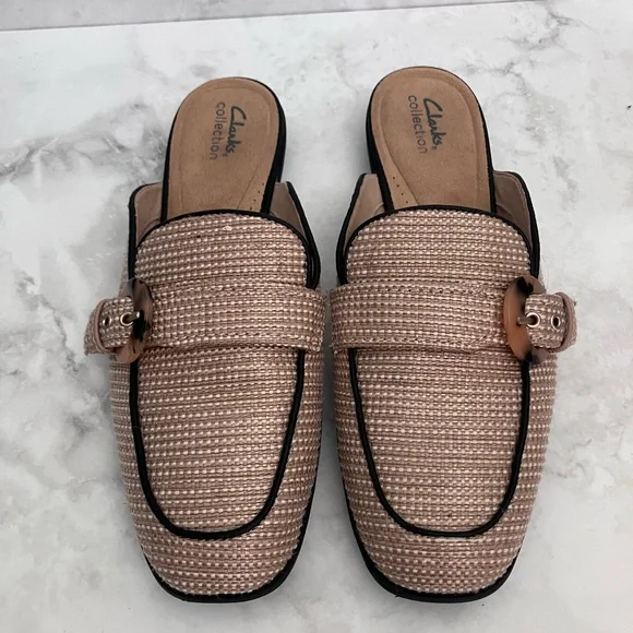 CLARKS Tan Woven Mules Size 11 - Picture 2 of 10